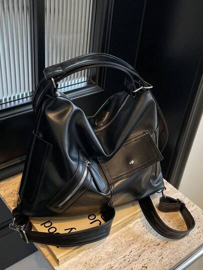 Multifunctional Leather Bag With Simple Design,Large Capacity For Handheld,Crossbody,Shoulder & Backpack,Suitable For Daily Commute And School,School Bag,Portable,Large Capacity,For Teen Girls Women College Students,College,Middle School,High School,Stadium,Sports,Perfect For Back To School