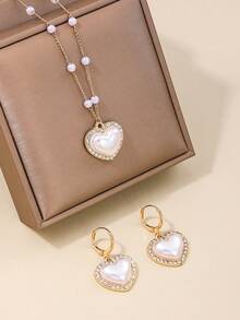 1套 Ins風格時尚優雅鑲鑽&仿珍珠心形項鍊和耳環套裝,適合女士日常上下班、約會、生日、假期和各種慶祝活動,如情人節、訂婚、周年紀念等。 - 愛心 - 查看 6