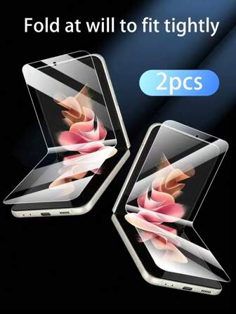 2pcs Soft Screen Protector Film Compatible With Samsung Galaxy Z Flip 3 5G/Galaxy Z Flip 4 5G/Galaxy Z Flip 5 5G/Galaxy Z Flip 6 5G/Galaxy Z Fold 7 Foldable Phones, High Definition Waterproof Shockproof Anti-Fall Anti-Fall Scratch Resistant Anti-Fingerprint Full Cover