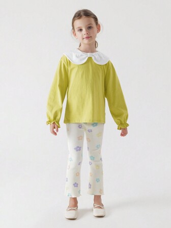 MARC&JANIE Ung flicka Fashionabla söta blomma Print Stretch utsvängda Leggings, vår