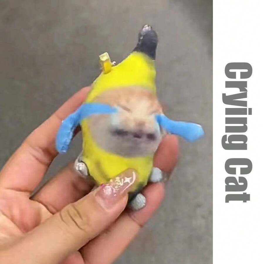 1 件香蕉猫毛绒玩具，哭泣的猫动物娃娃吊坠钥匙扣，按压发出声音 - 彩色 - 查看 1