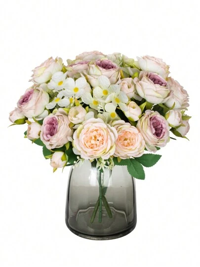 1入組人造牡丹花茶芽,玫瑰,繡球,混合花束,diy生日派對、派對裝飾、婚禮花籃、新娘手持鮮花,家居裝飾,餐廳、臥室、窗台、花瓶、情人節、新年裝飾、戶外花園、學季開始的裝飾