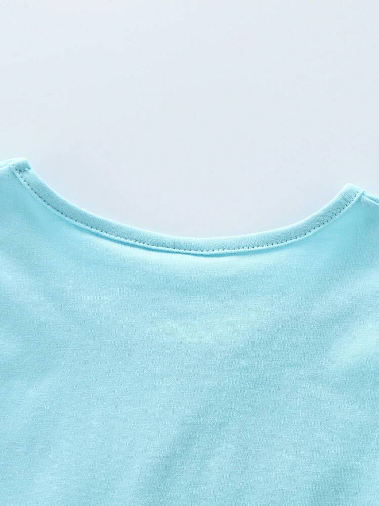 Vestido de fiesta para niña con contraste de manga corta de encaje y malla, bordado de copos de nieve brillantes, para Navidad - Azul menta - Añade 8