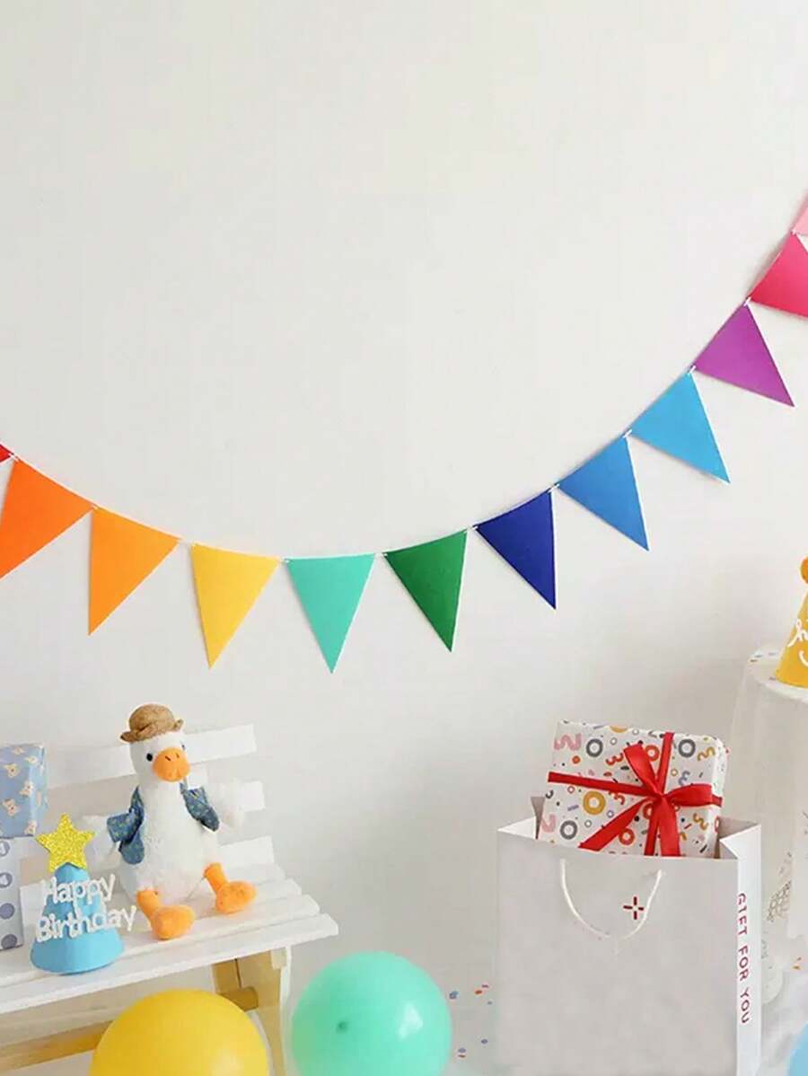 12pcs/Set Multicolor Felt Triangle Pennant Flags, Bulk, Suitable For Grand Opening, Carnival Theme Birthday Party Decor, Outdoor Events, Classroom Decoration, Party Supplies, Birthday And More Occasions - Multicolor - View 1