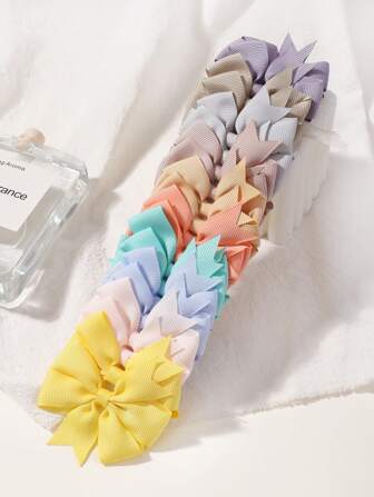 20pcs Small Solid Color Bowknot Hair Clips For Kids Love Valentine
