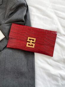 Solid Color Minimalist Style, 1pc Luxury Fashion Stone Pattern Clutch Bag - Red - View 5