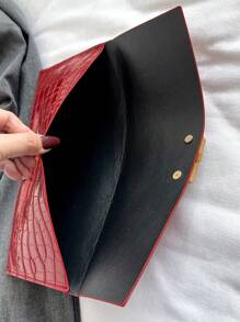 Solid Color Minimalist Style, 1pc Luxury Fashion Stone Pattern Clutch Bag - Red - View 8