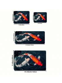 1pc Fish Print Carpet, Lucky Carp Design, Suitable For Bathroom, Kitchen, Living Room, Bedroom, Doorway, Etc. Machine Washable, Suitable For Indoor And Outdoor, Kitchen Floor Mat - Black - View 3
