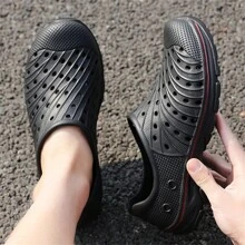 Men's Breathable Hollow Out Slip-On Sandals With Anti-Slip Soft Sole, Summer Casual Beach Shoes - Black - View 9