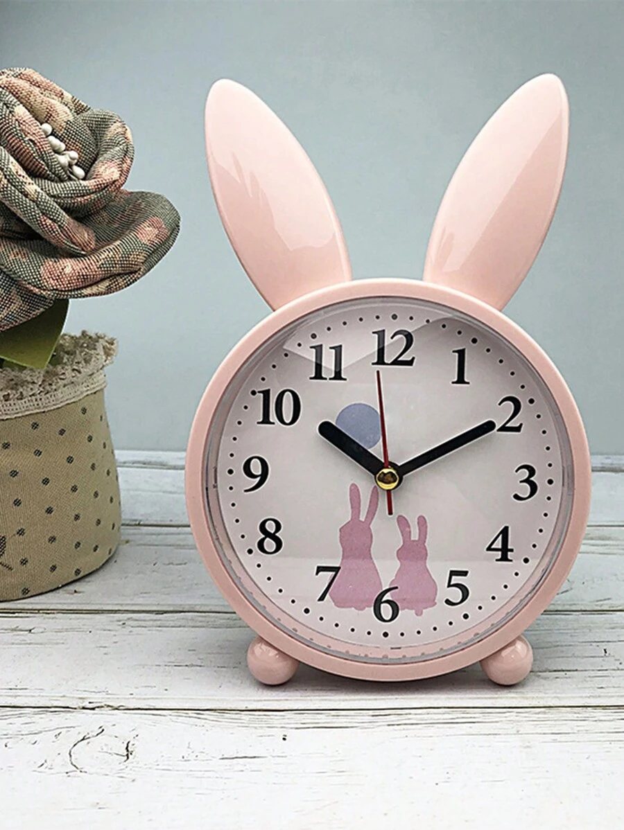 1pc Cartoon Rabbit Clock Desktop Alarm Clock For Kids, Silent Clock For Bedroom,Home Decor ,Room Decor - Pink - View 1
