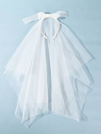 1件蝴蝶结和仿珍珠装饰新娘发箍，适合摄影和节日装饰，女士发饰，情人节配饰