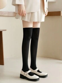 3雙女士絨面薄款高膝襪,時尚多功能過膝長襪 - 彩色 - 查看 5