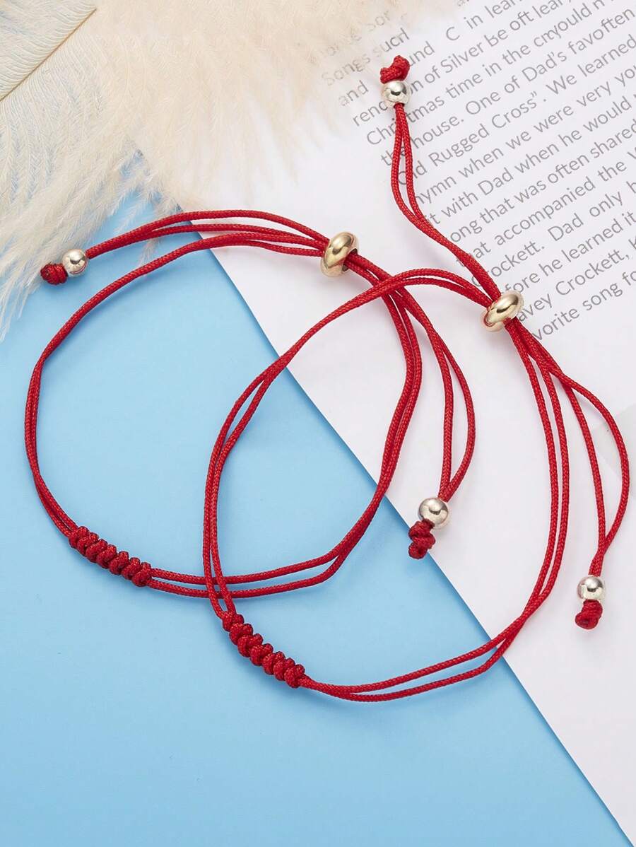 2pcs Red String Of Fate Collection With 7 Knots, Braided Friendship Bracelet With Adjustable Paper Card