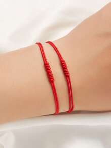 2pcs Red String Of Fate Collection With 7 Knots, Braided Friendship Bracelet With Adjustable Paper Card