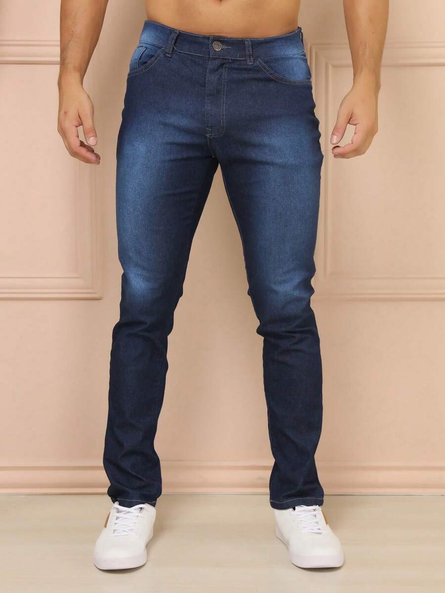 Men Jeans - 深色水洗藍 - 查看 1