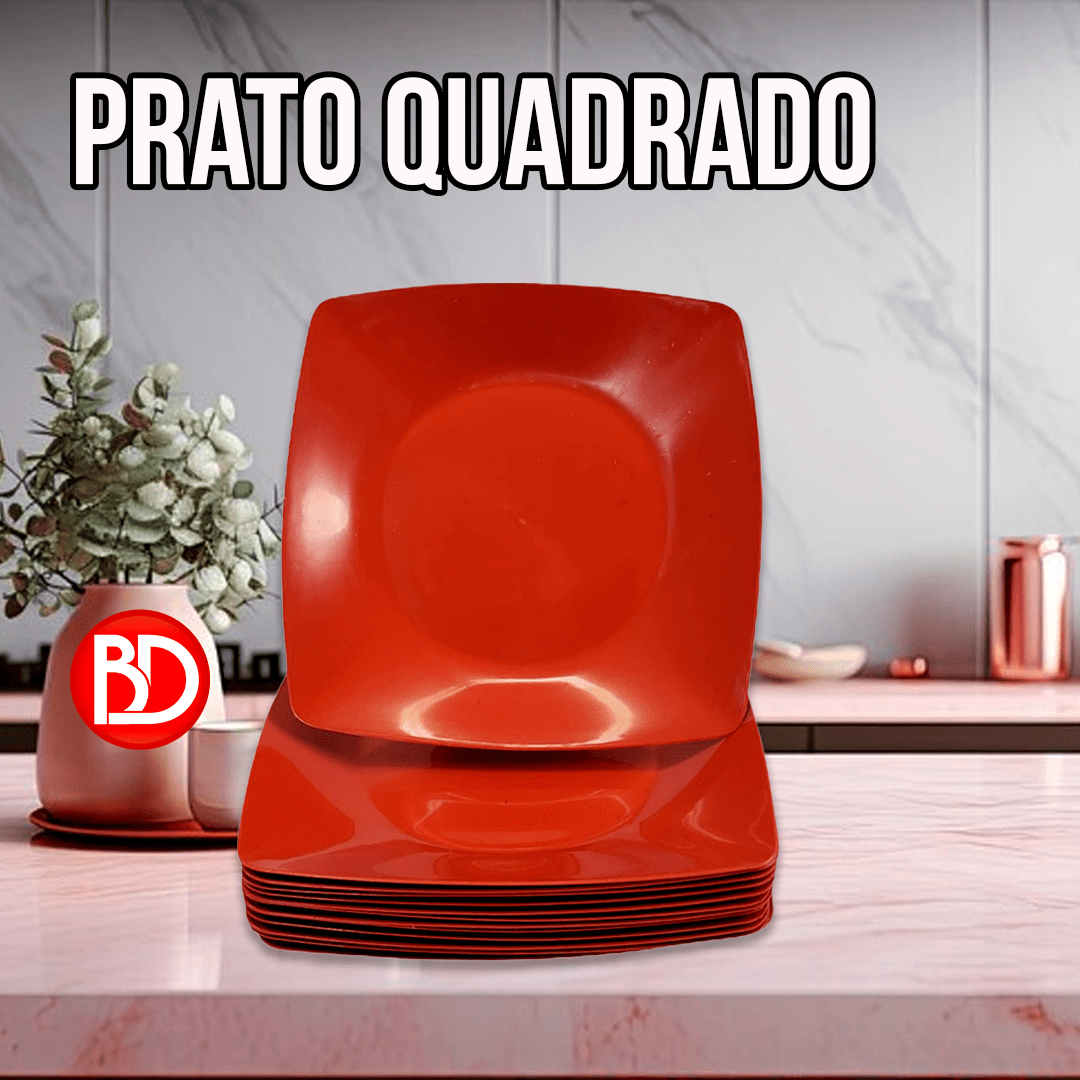 Kit 10 Pratos  Refeição Quadrado Plástico Resistente Natal ceia festas eventos casamento
