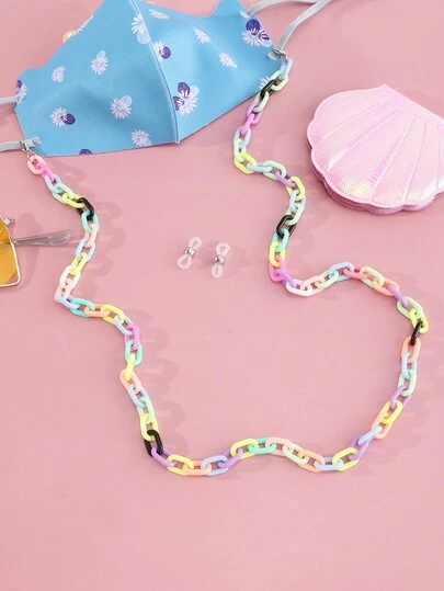 1pc Girls' Colorful Plastic Chain Eyeglass Strap, Suitable For Daily Decoration, Glasses And Mask Not Included