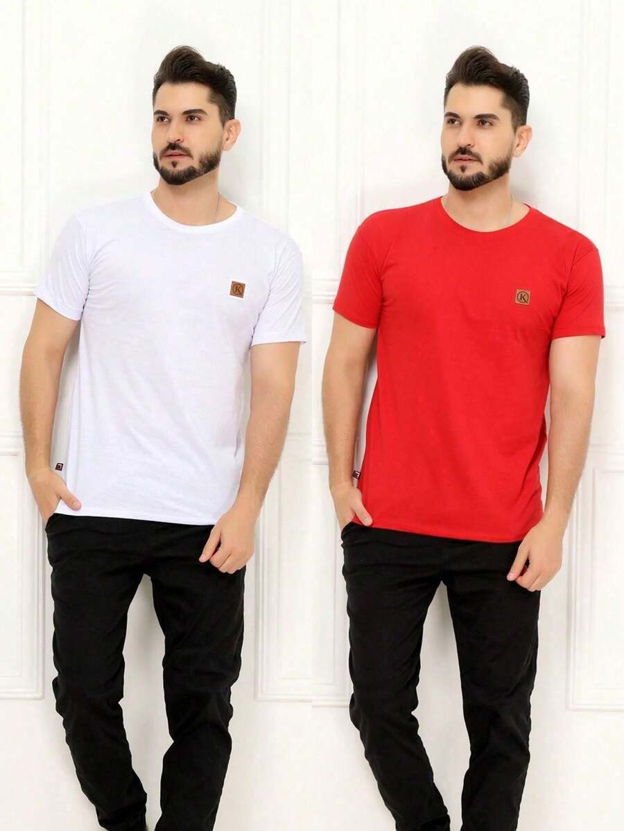 Kit 2 Pecas Camiseta 100% Algodão Camisa Masculina Várias Cores Corinho Promoção Imperdivel  E Seguro - Vermelho - Visão 1