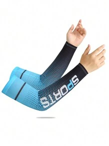 1pair Ice Silk Anti-Uv Sleeves For Summer, Thin Outdoor Sports Arm Sleeves For Sun Protection While Driving - Blue - View 1