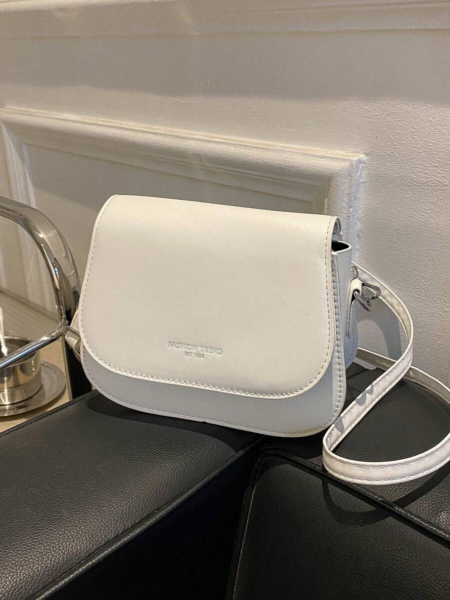 1pc Teen Girls' Saddle Bag, Simple Solid Color, Fashionable, Crossbody Shoulder Mini Bag - White - View 1