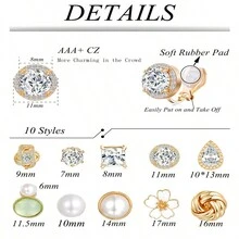 1 đôi Thời trang Hợp kim Pierced Màu xanh lá Tròn Zirconia & Ngọc trai Giả Của phụ nữ Kẹp-on   Hoa tai - Vàng - Xem 2