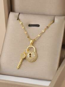 1 chiếc dây chuyền mặt khóa đính đá Cubic Zirconia thời trang bằng thép không gỉ, trang sức bạc, dây chuyền bạc, quà tặng Ngày của Mẹ, trang sức phương Tây, quà tặng Ngày Nhà giáo, quà tặng cho phụ nữ, trang sức đi biển cho phụ nữ, mặt dây chuyền, quà tặng, quà sinh nhật - Bạc - Xem 8