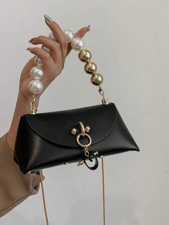 Chic & Beaded Chain Design Lightweight Handbag For School, Commuting, Leisure, Travel