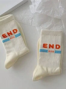 1 par de calcetines por la mitad de la pantorrilla con letra simple y estilo universitario para mujer - Multicolor - Ver 2