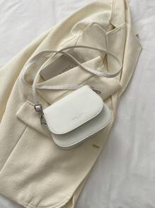 1pc Teen Girls' Saddle Bag, Simple Solid Color, Fashionable, Crossbody Shoulder Mini Bag - White - View 2