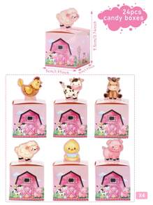 24pcs Pink Farm Animal Shaped Mini Gift Boxes, Suitable For Gender Reveal Parties, Birthday Parties, Weddings, Family Gatherings, Holiday Parties, And Other Occasions As Gift Packaging
