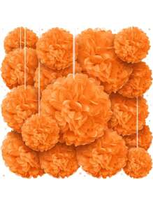 8入組橙色紙質花球和蓬鬆球派對裝飾,適用於婚禮、生日、嬰兒派對、節慶背景