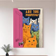 1 Miếng Không có khung Phòng tắm Phòng vệ sinh Nghệ thuật Áp phích tranh sơn dầu In Dễ thương Vui Mèo Hình minh họa Bức tranh Tranh treo tường Đối với , Nhà  Đồ trang trí , Lý tưởng Qủa tặng - Màu be - Xem 2