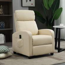 Poltrona Relax Massaggiante con 8 Modalità e 5 Intensità, Poltrona Reclinabile con Poggiapiedi e Telecomando, Pelle PU - Beige - Visualizzare 2