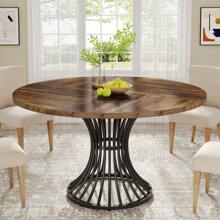 Tribesigns 47-Inch Round Dining Table For 4-6 People, Farmhouse Circle Kitchen Table With Metal Base, Industrial Dinner Table For Kitchen Or Dining Room - Rustic Brown & Black - View 6