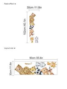 1pc Cartoon Adorable Animals Stack Up Wall Sticker For Kids Room Kindergarten Wall Decor - Khaki - View 2