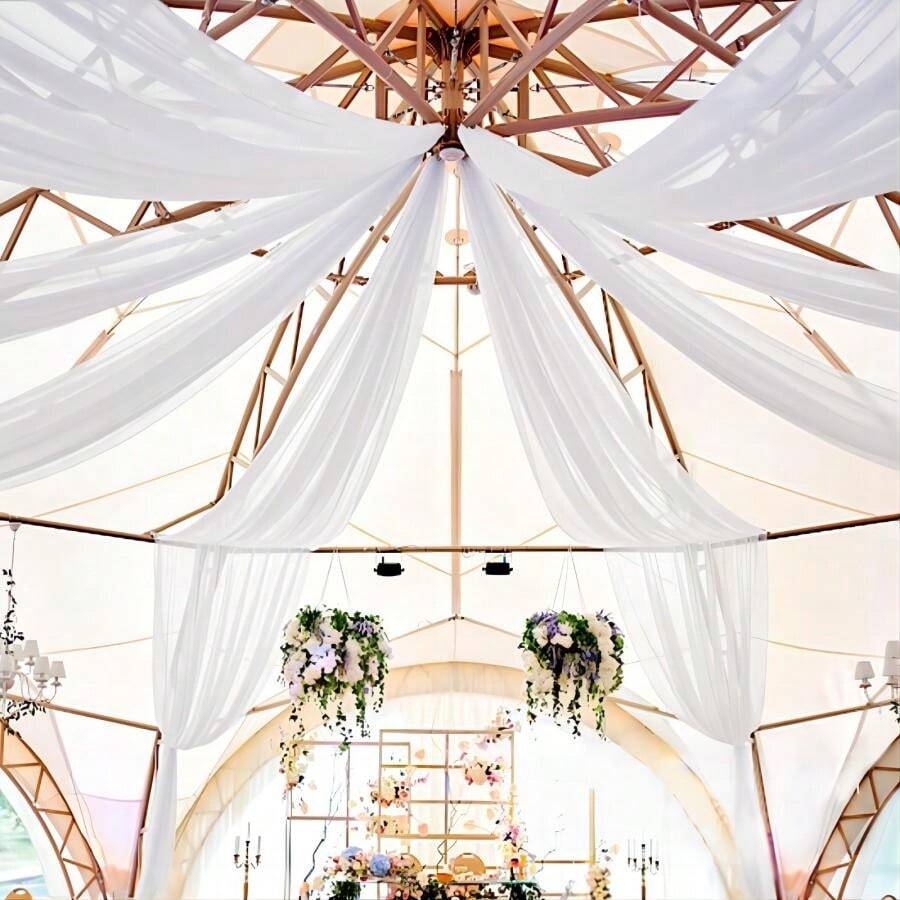 6 Panels  Ceiling Drapes 5ftx20ft Wedding Ceiling Drapes Chiffon Fabric Arch Draping Sheer Curtains Soft Drapery Draping Wedding Ceiling Decorations For Party Ceremony Stage Swag - 白色 - 查看 1