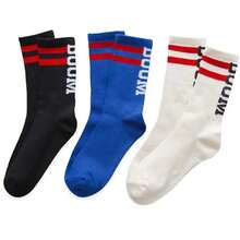 3 Pairs Random Brand Socks, Unisex Letter "BOOM" Mid-Calf High Waist Long Socks, European And American Street Hip-Hop Style, Versatile High-Top Skateboard Socks