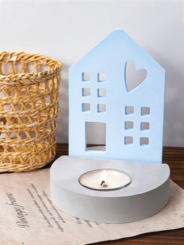 2 Pezzi Di Stampo In Silicone, Stampo A Forma Di Casa A Forma Di Cuore Per Portacandele, Stampo Per Casting Di Casette Luminose, Set Di Decorazione Da Tavolo Cottage, Per Stampo Di