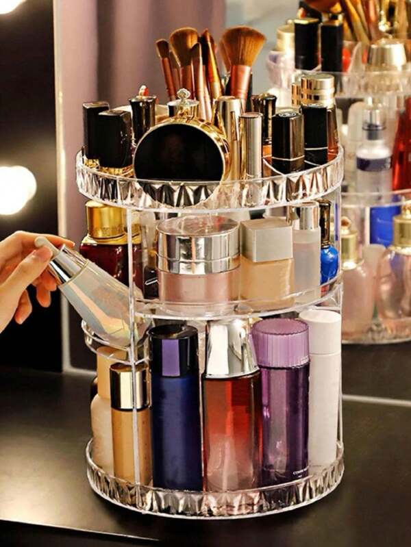 Organizador de Maquillaje Giratorio 360 ° 7 Niveles Multiusos,Estante de almacenamiento de cosméticos giratorio, 1 unidad de superficie de diamante redonda de acrílico giratoria de 360 ° Cosméticos de gran capacidad Estante de almacenamiento integral Organizador de maquillaje