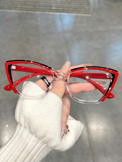 Cat Eye Eyeglasses With Colorful Frames, Transparent Lenses And Street-Style Design For Women, Glasses Accessories For Women