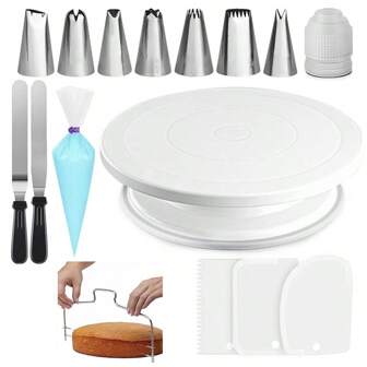 35pcs Cake Decorating Tool Set, Including Turntable, Nozzles, Scraper, Piping Bags, Coupler, Flower Nail