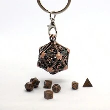 D20金屬中空盒+7枚金屬骰子組,便攜式桌遊骰子迷你套裝 - 銅色 - 查看 4