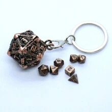 D20金屬中空盒+7枚金屬骰子組,便攜式桌遊骰子迷你套裝 - 銅色 - 查看 3