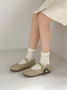 5 双时尚百搭网眼透气蘑菇蕾丝袜及膝袜，适合学生和儿童 - 紫色 - 查看 5