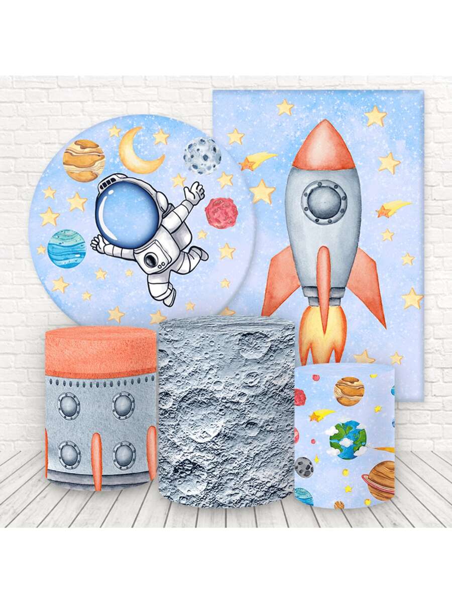 Kit 2 Painéis e Capas Festa Tecido Sublimado 3D Astronauta FKPC-390 - Verde - Visão 1