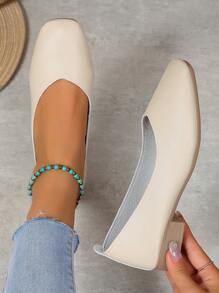 Của phụ nữ Giày đế bệt Mùa Xuân Và Mùa thu Mùa Giày gót thấp Bằng phẳng Nàng tiên Da mềm Chóp giầy hình vuông Giày lười Giày dép - Màu be - Xem 1