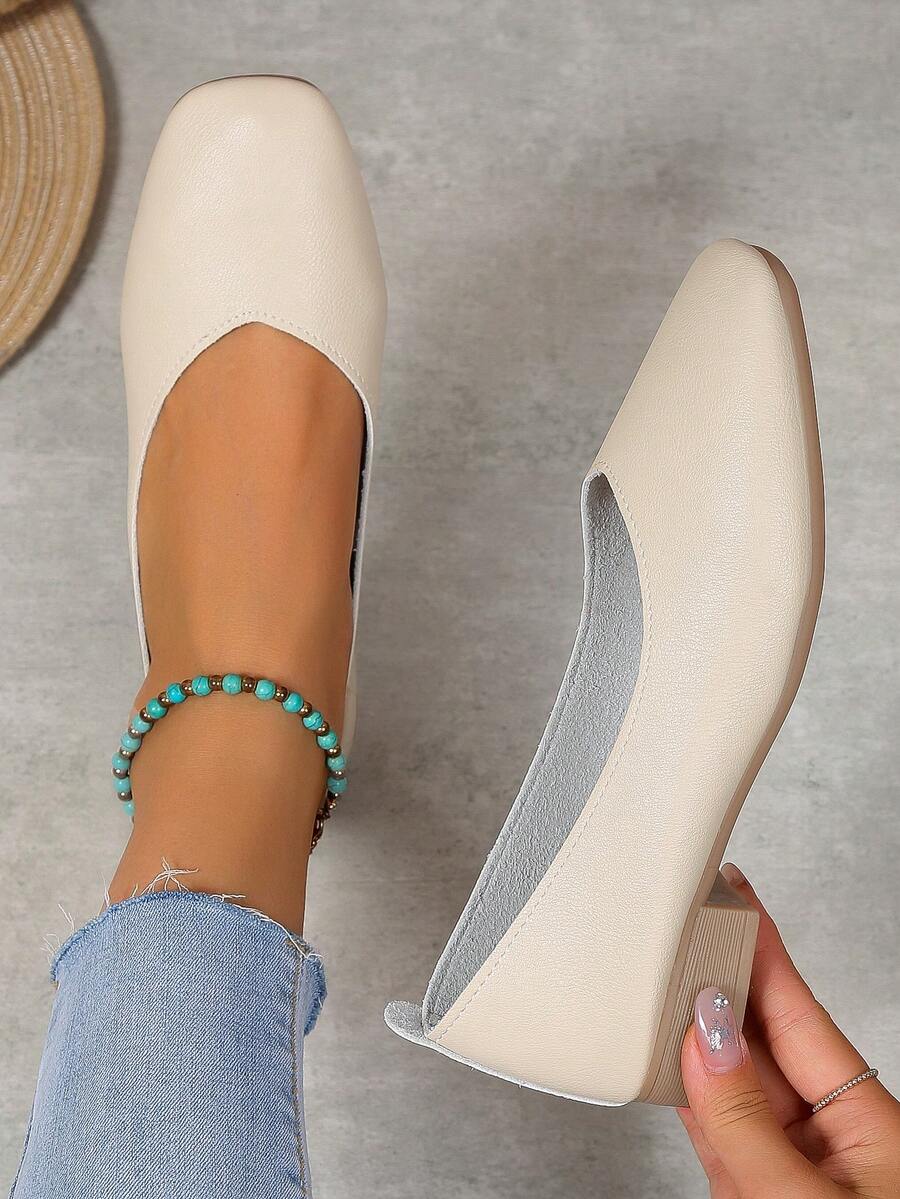 Của phụ nữ Giày đế bệt Mùa Xuân Và Mùa thu Mùa Giày gót thấp Bằng phẳng Nàng tiên Da mềm Chóp giầy hình vuông Giày lười Giày dép - Màu be - Xem 1