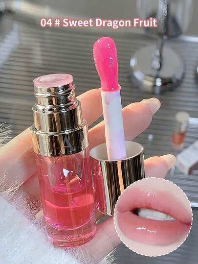 Gege Bear Brillant à lèvres en gelée de cristal hydratante, fini miroir, hydratant, réduisant les ridules et les rides, couleur unie, ne se décolorant pas, ne collant pas à la tasse, soins transparents des lèvres