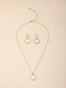 1套 Ins風格時尚優雅鑲鑽&仿珍珠心形項鍊和耳環套裝,適合女士日常上下班、約會、生日、假期和各種慶祝活動,如情人節、訂婚、周年紀念等。 - 愛心 - 查看 4