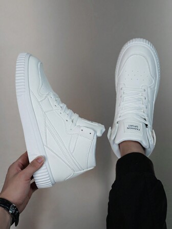 Spring Autumn 2024 Men's Skateboard Shoes, Casual Sports Sneakers, Student Shoes, Fashion Flat Bottom Shoes. Simple Casual Shoes, Comfortable Lightweight Sports Shoes, Versatile Style, Suitable For Daily Wear And Outdoor Travel. High-Top Casual Sports Shoes